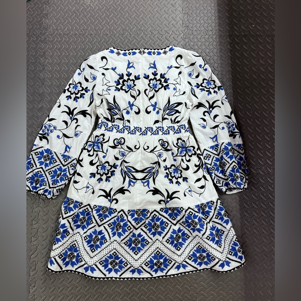 Anthropologie Blue and White Patterned Long Sleeve Dress - Picture 12 of 13